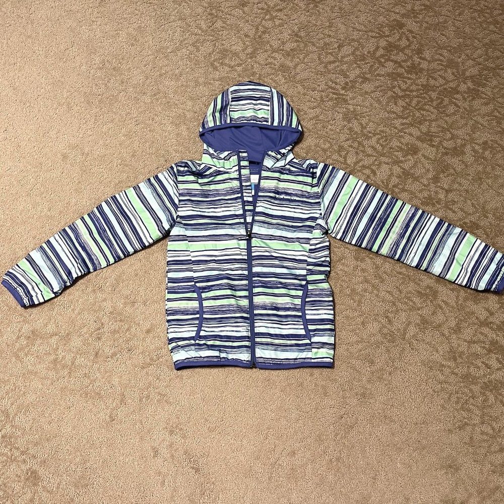 Columbia Jacket Purple Green Stripe Girls Size Medium 10/12